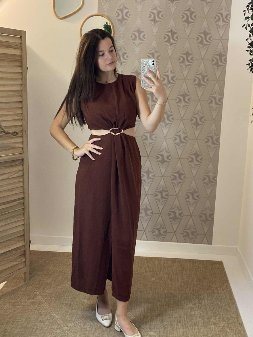 Robe marron clair avec bijou doré Kilky | Marina & Paloma