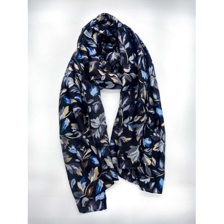 Foulard floral bleu clair et or sur fond bleu | Marina & Paloma