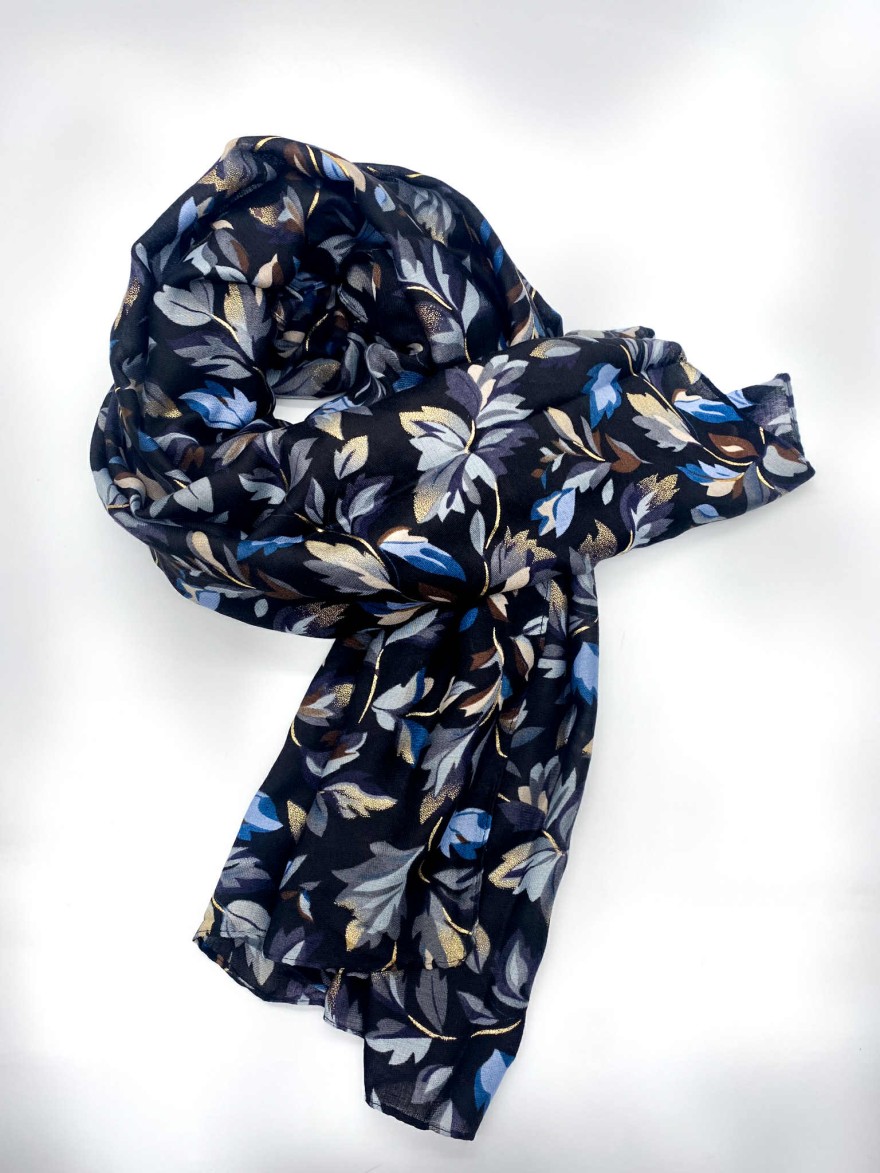 Foulard floral bleu clair et or sur fond bleu | Marina & Paloma