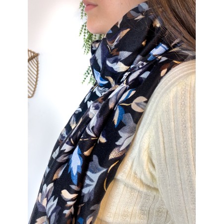 Foulard floral bleu clair et or sur fond bleu | Marina & Paloma