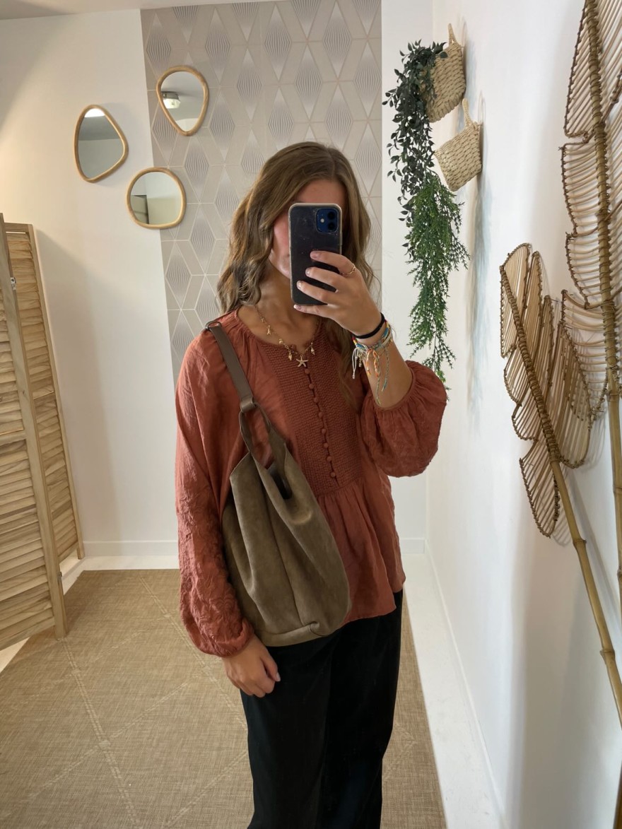 Sac fourre-tout marron taupe avec anse cuir | Marina & Paloma