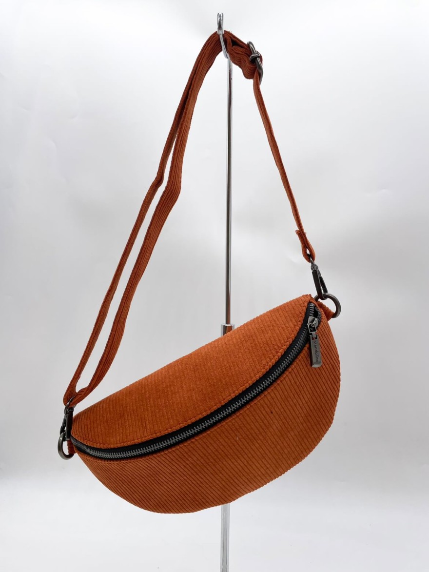 Sac banane rouge terracotta velours côtelé Mandoline | Marina & Paloma