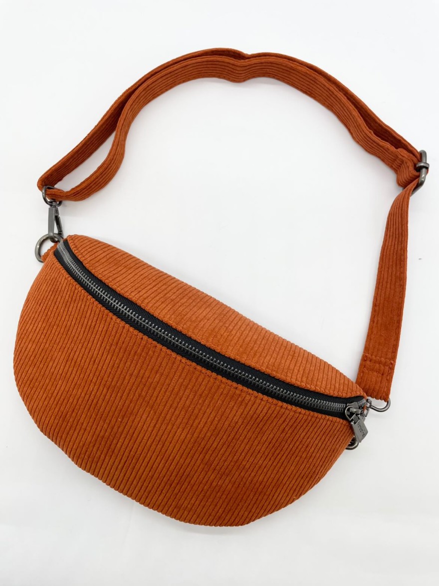 Sac banane rouge terracotta velours côtelé Mandoline | Marina & Paloma