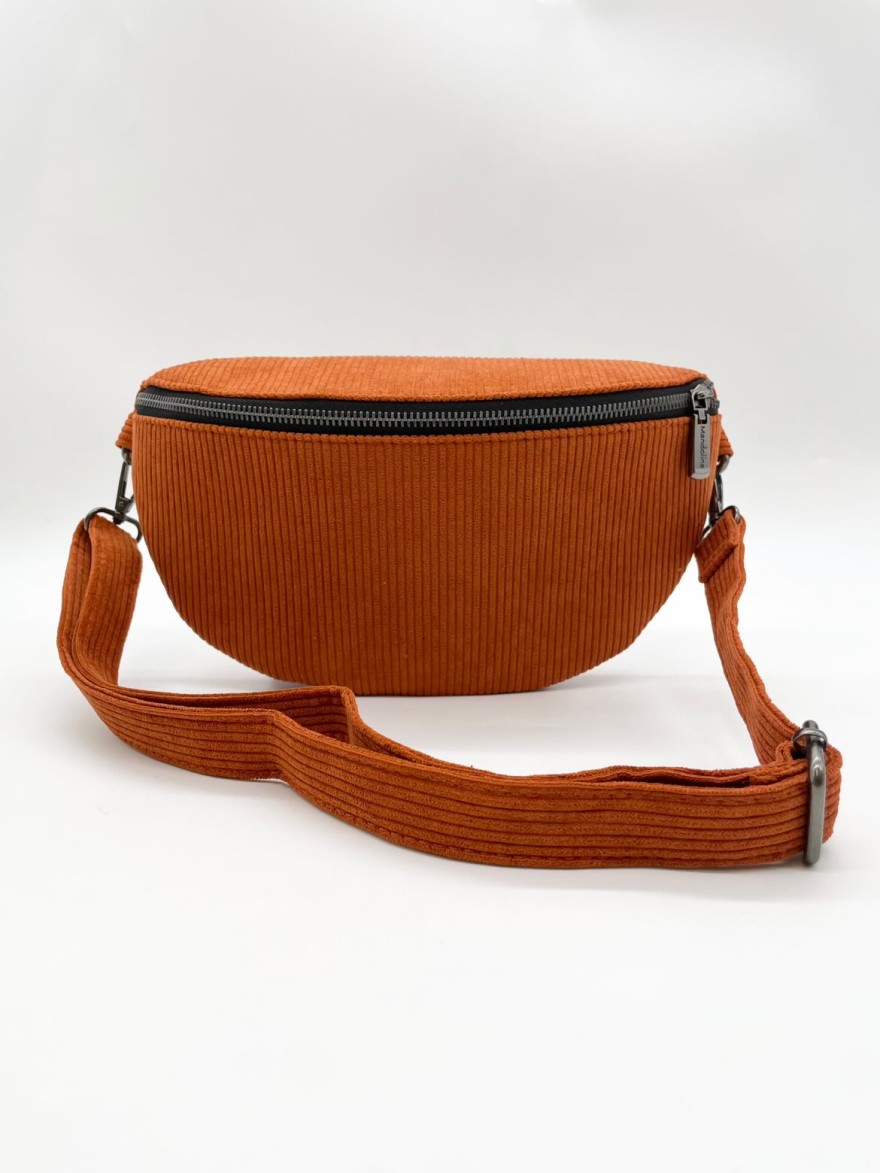 Sac banane rouge terracotta velours côtelé Mandoline | Marina & Paloma