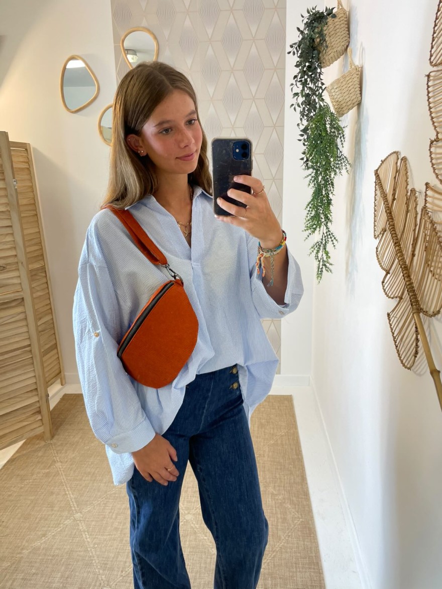 Sac banane rouge terracotta velours côtelé Mandoline | Marina & Paloma