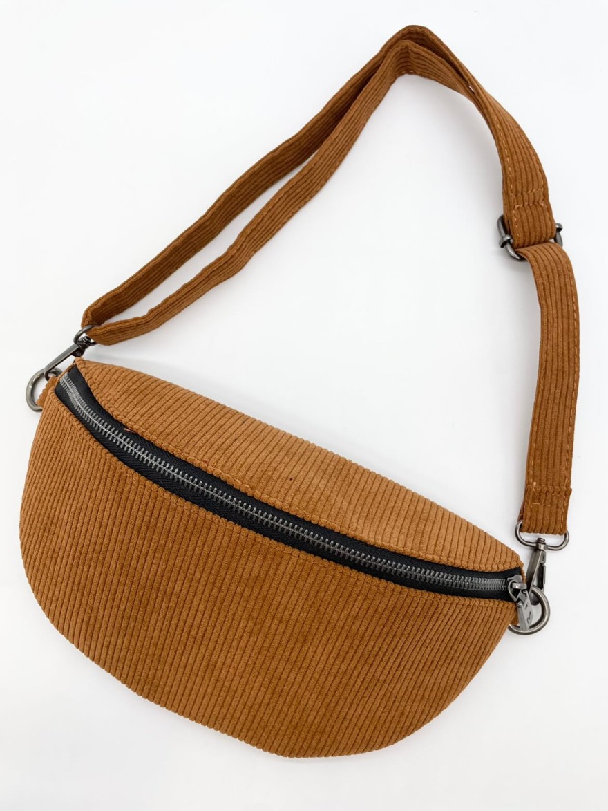 Sac banane camel foncé velours côtelé Mandoline | Marina & Paloma