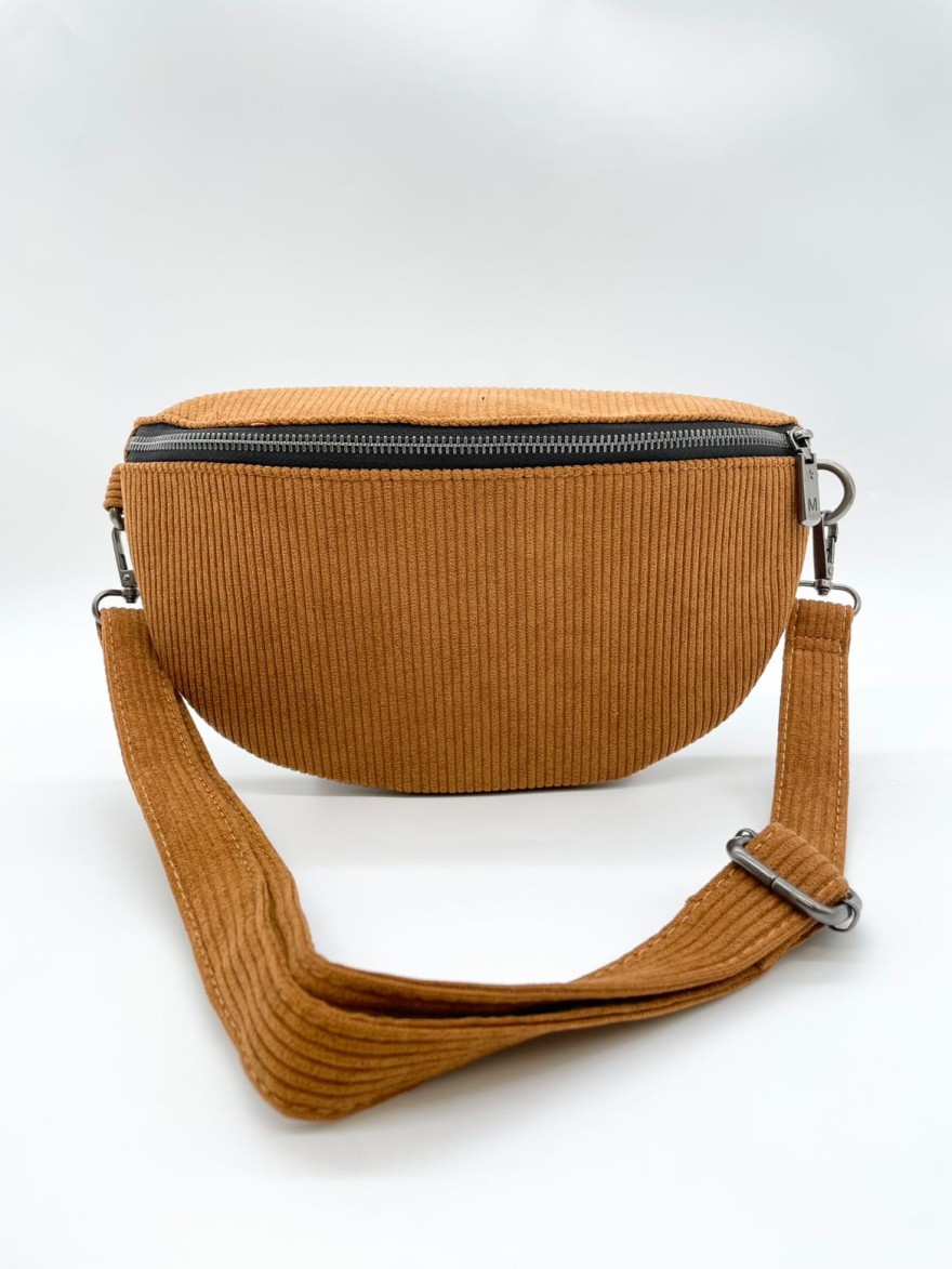 Sac banane camel foncé velours côtelé Mandoline | Marina & Paloma