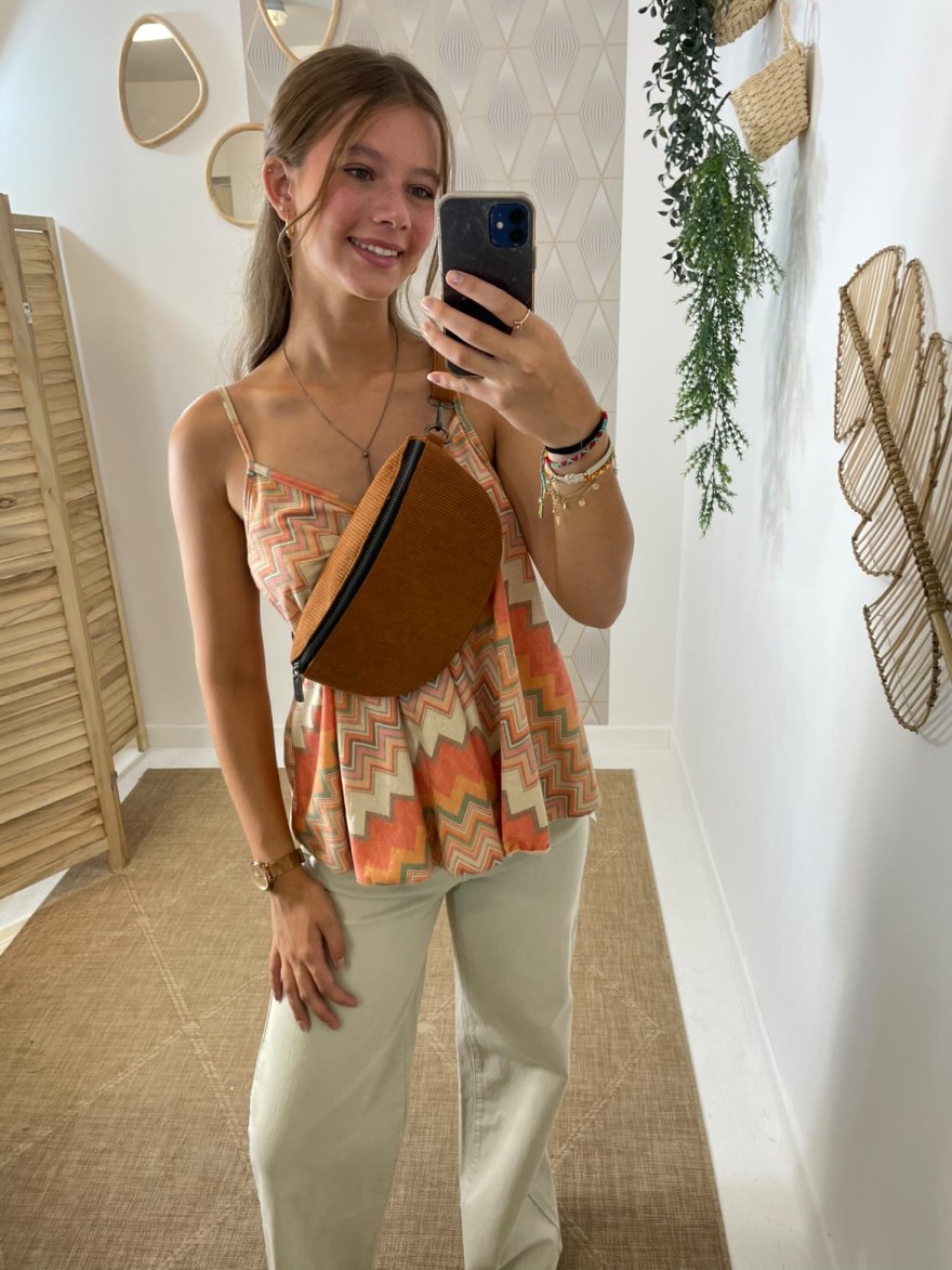 Sac banane camel foncé velours côtelé Mandoline | Marina & Paloma
