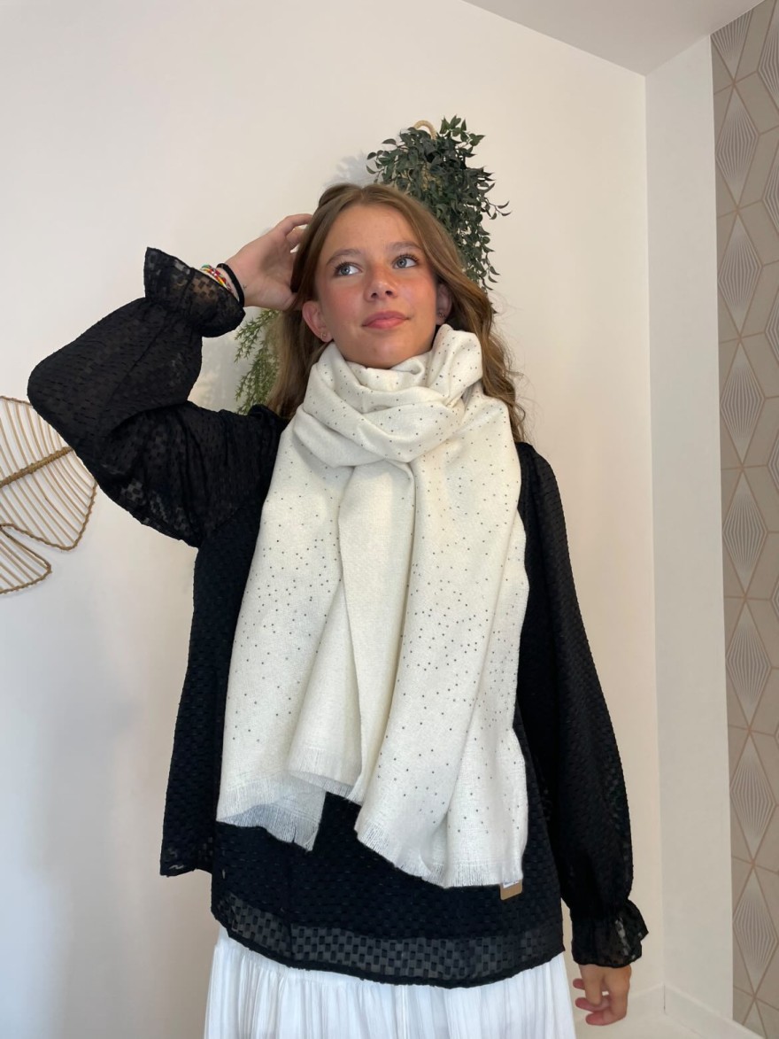 Écharpe beige clair clous pailletés argent tendance | Marina & Paloma