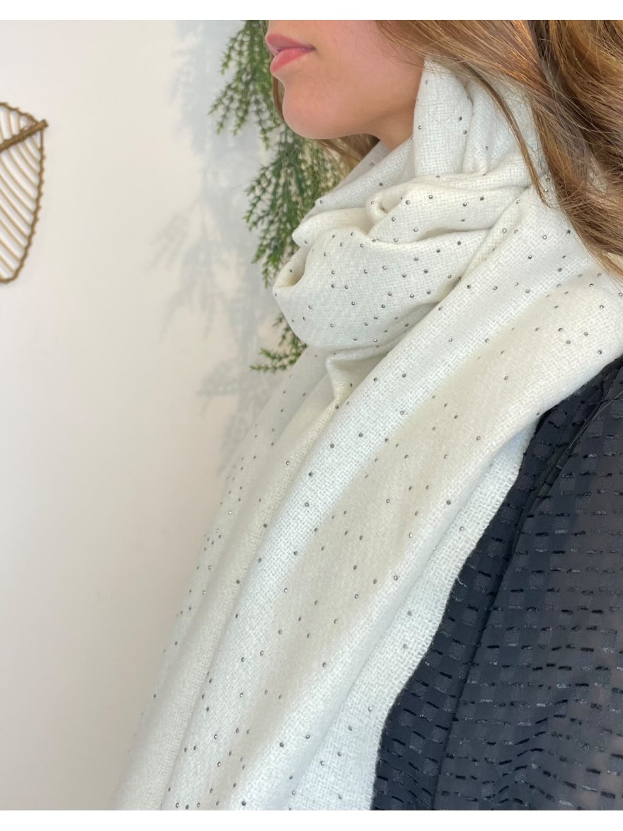 Écharpe beige clair clous pailletés argent tendance | Marina & Paloma