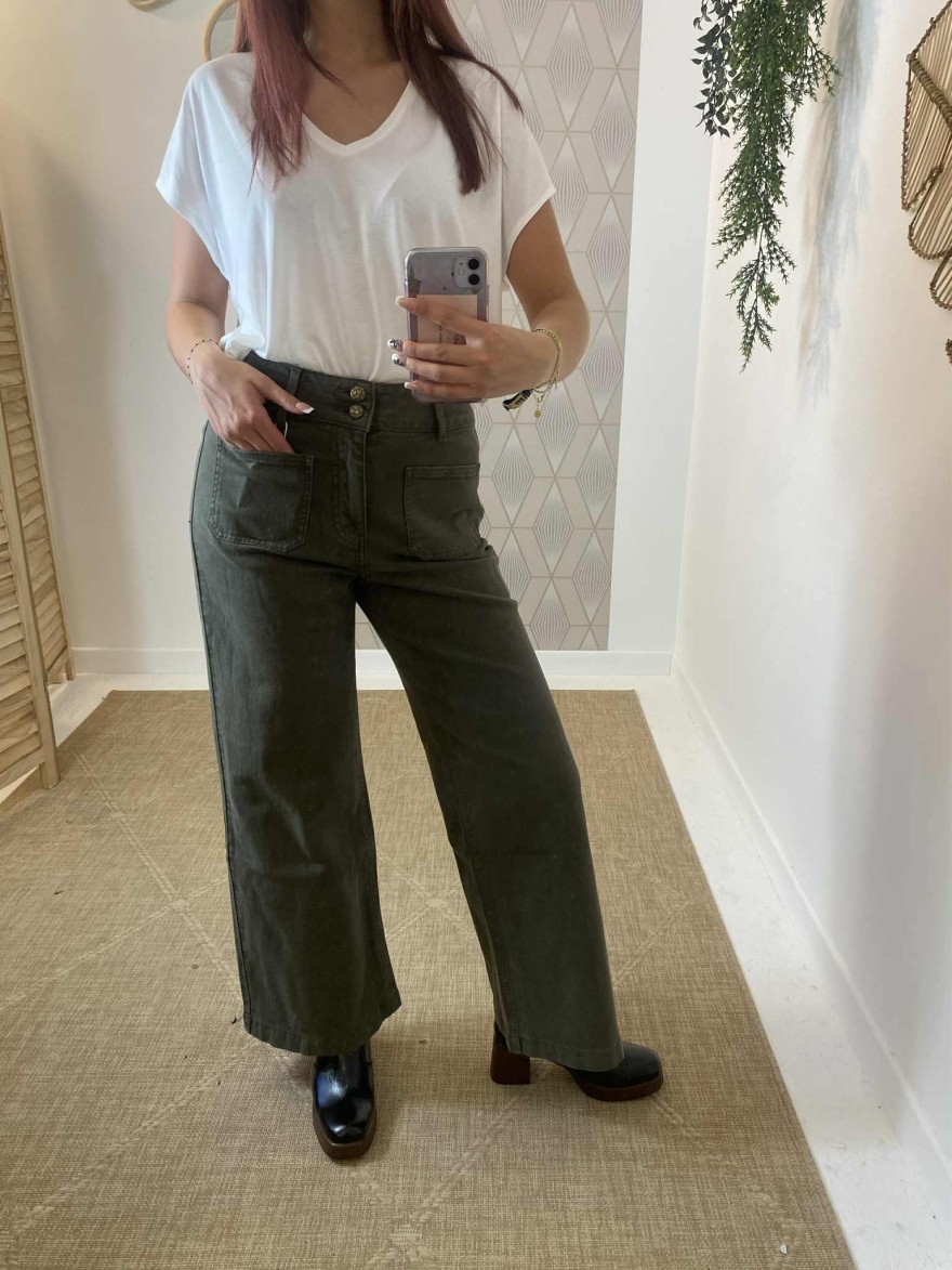 Jean 7/8 Wide leg kaki – Oraje | Marina & Paloma