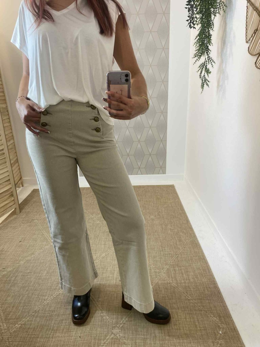 Jean beige 7/8 wide leg taille haute – Oraije | Marina & Paloma