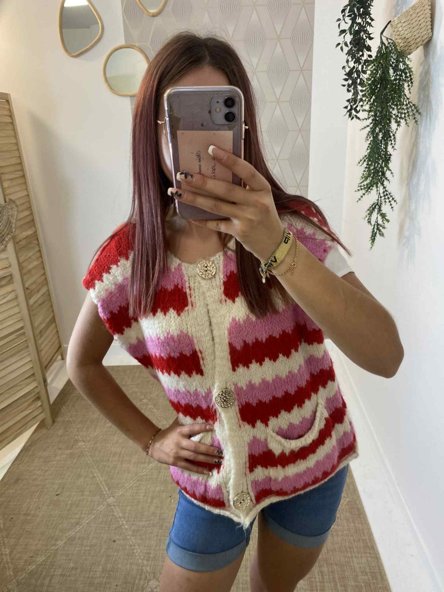 Gilet sans manches rose rouge blanc – Saison du Vent | Marina & Paloma