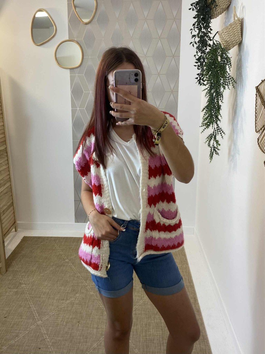 Gilet sans manches rose rouge blanc – Saison du Vent | Marina & Paloma