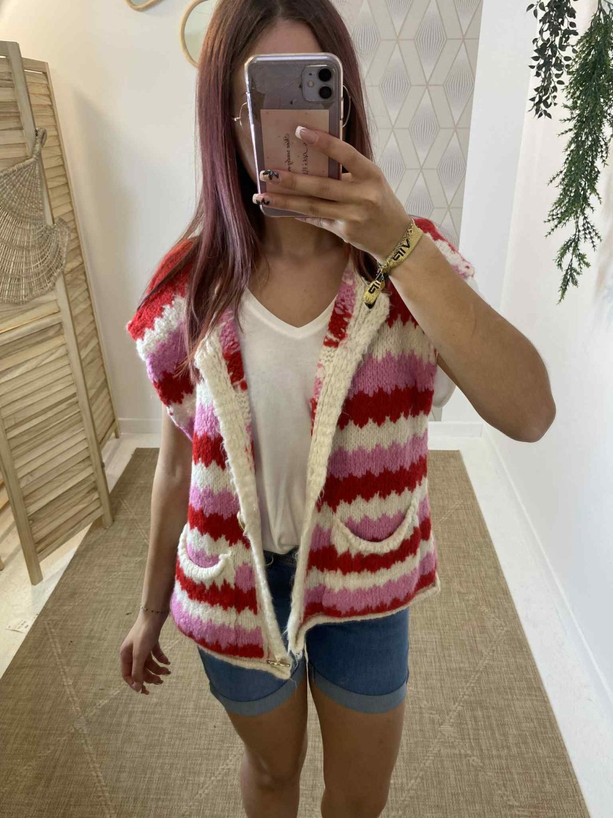 Gilet sans manches rose rouge blanc – Saison du Vent | Marina & Paloma