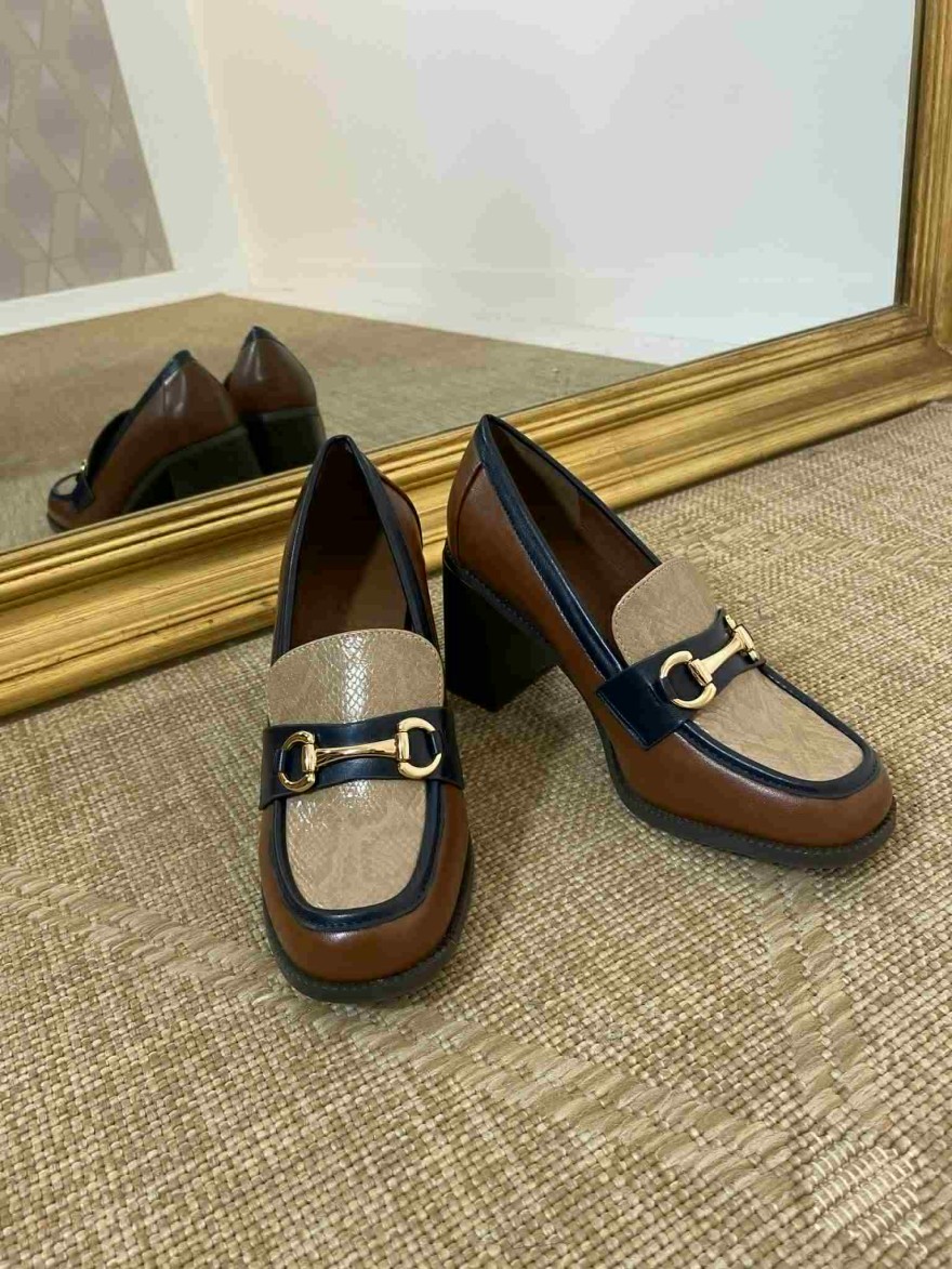 Mocassins à talons marron doré 8cm – Bellucci | Marina & Paloma