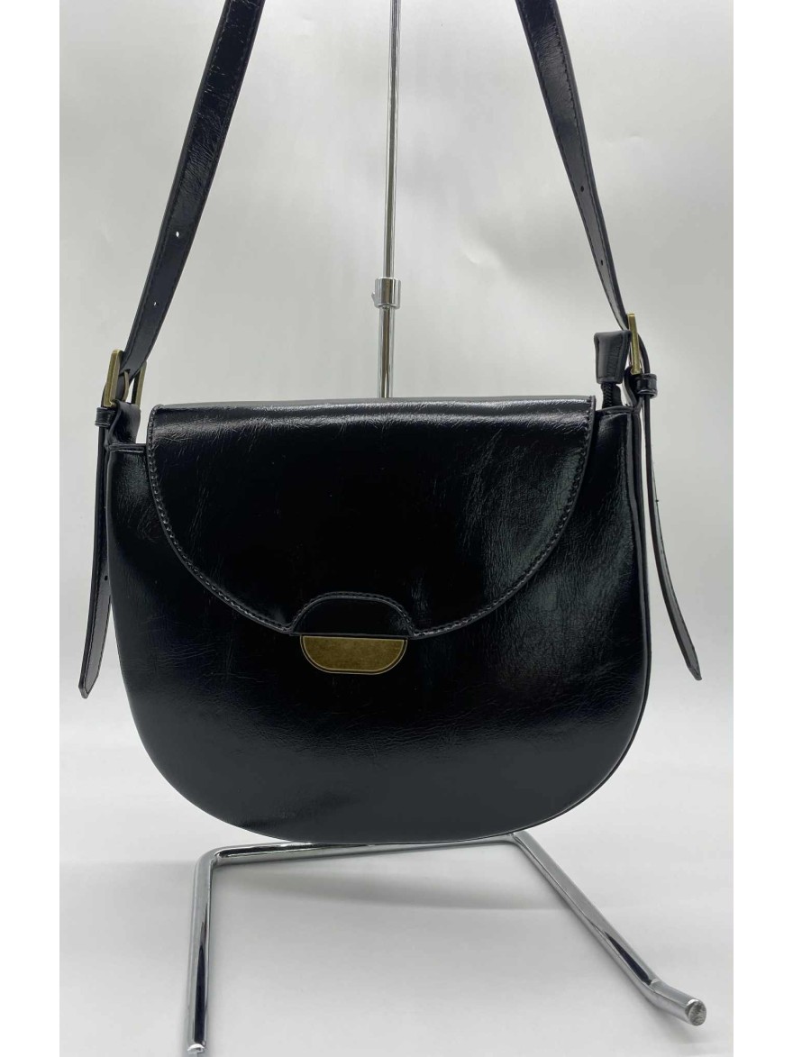 Sac noir bandoulière vintage en simili cuir | Marina & Paloma