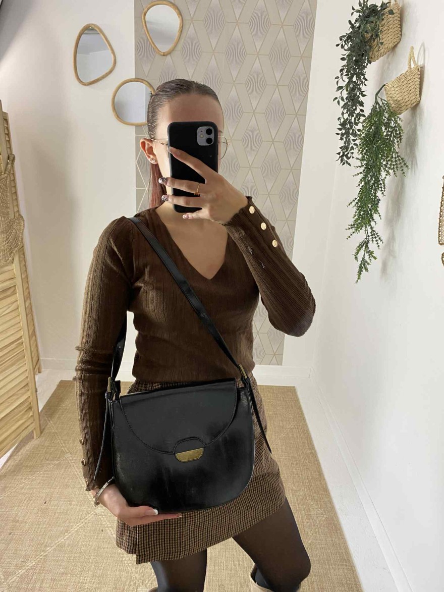 Sac noir bandoulière vintage en simili cuir | Marina & Paloma