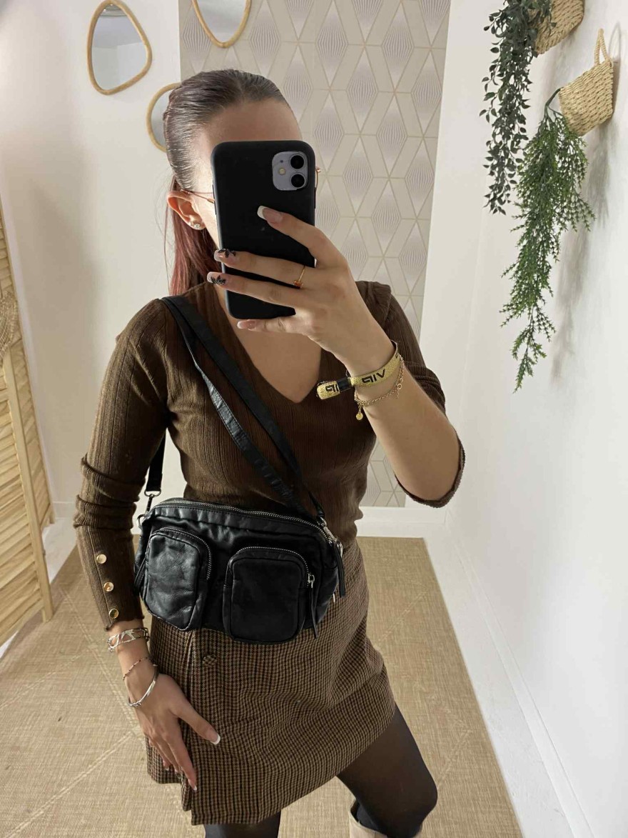 Sac à main noir poches zippées | Marina & Paloma