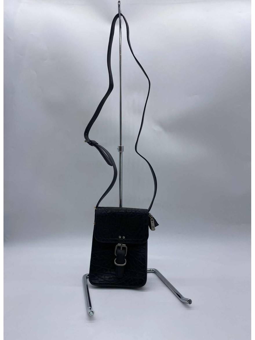 Sac à téléphone noir texturé à boucle | Marina & Paloma