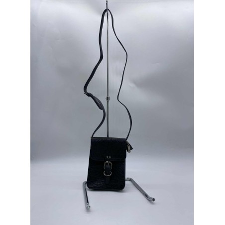 Sac à téléphone noir texturé à boucle | Marina & Paloma