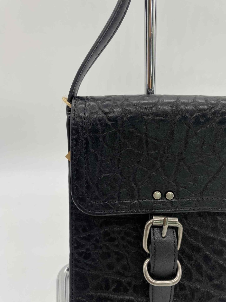 Sac à téléphone noir texturé à boucle | Marina & Paloma