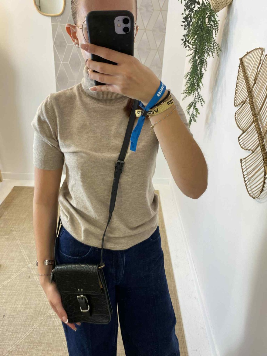 Sac à téléphone noir texturé à boucle | Marina & Paloma
