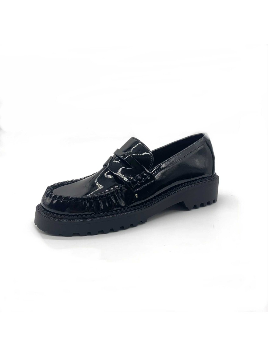 Mocassins noirs vernis à semelle épaisse Belluci | Marina & Paloma