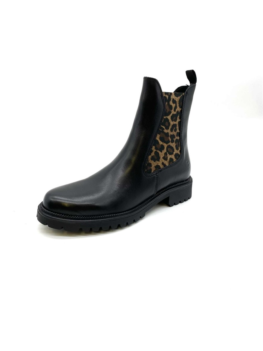 Boots Tamaris 25427 cuir noir détails léopard | Marina & Paloma