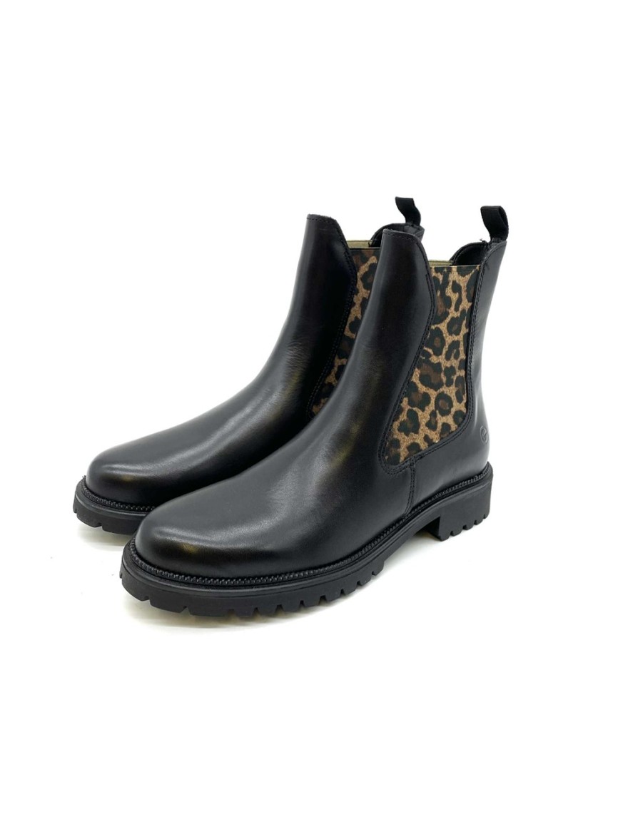 Boots Tamaris 25427 cuir noir détails léopard | Marina & Paloma