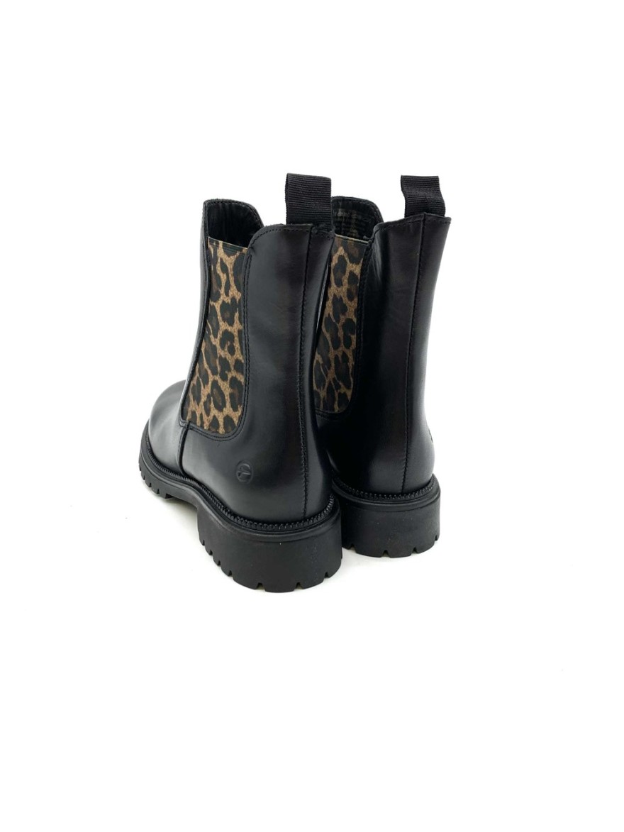 Boots Tamaris 25427 cuir noir détails léopard | Marina & Paloma