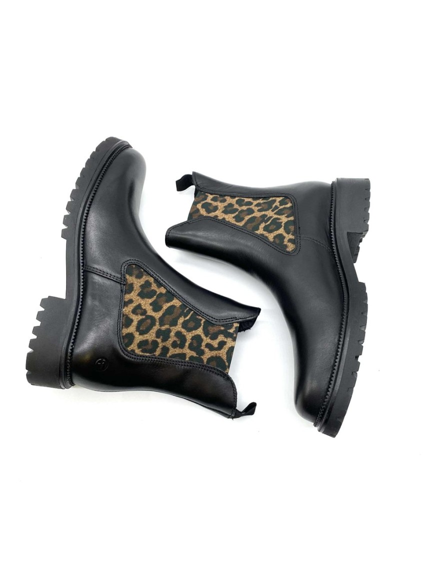 Boots Tamaris 25427 cuir noir détails léopard | Marina & Paloma