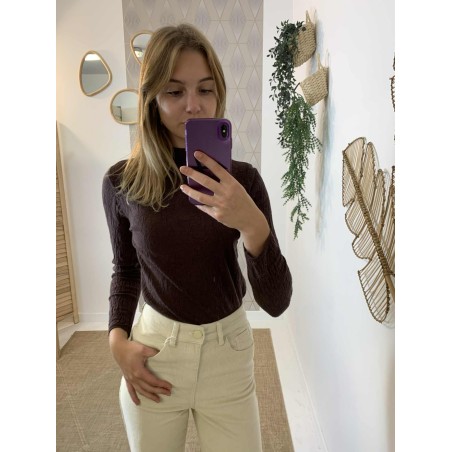 Sous-pull col cheminé marron chocolat près du corps | Marina & Paloma