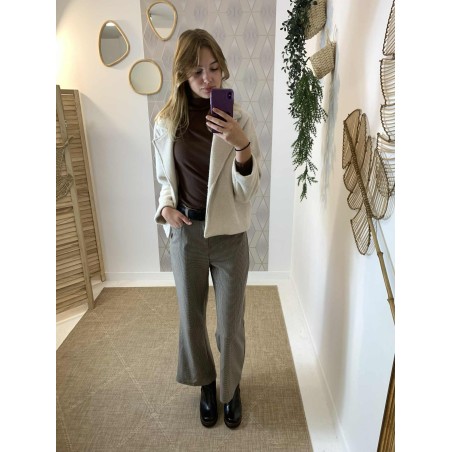 Pantalon à carreaux marron beige noir taille haute Oraije | Marina & Paloma