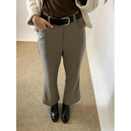 Pantalon à carreaux marron beige noir taille haute Oraije | Marina & Paloma