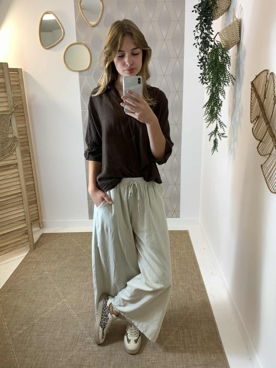 Pantalon palazzo velours côtelé beige Au Saison du Vent | Marina & Paloma