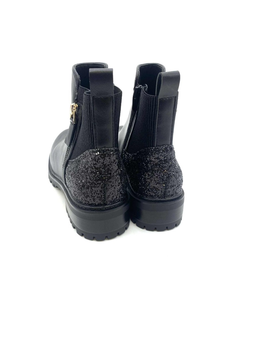 Bottine Erynn noire plate à paillettes et semelle crantée | Marina & Paloma