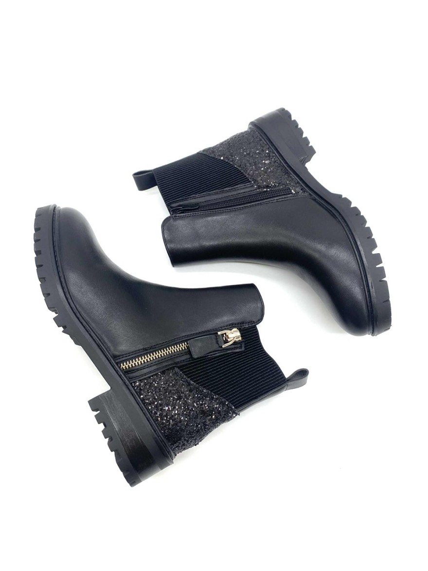 Bottine Erynn noire plate à paillettes et semelle crantée | Marina & Paloma
