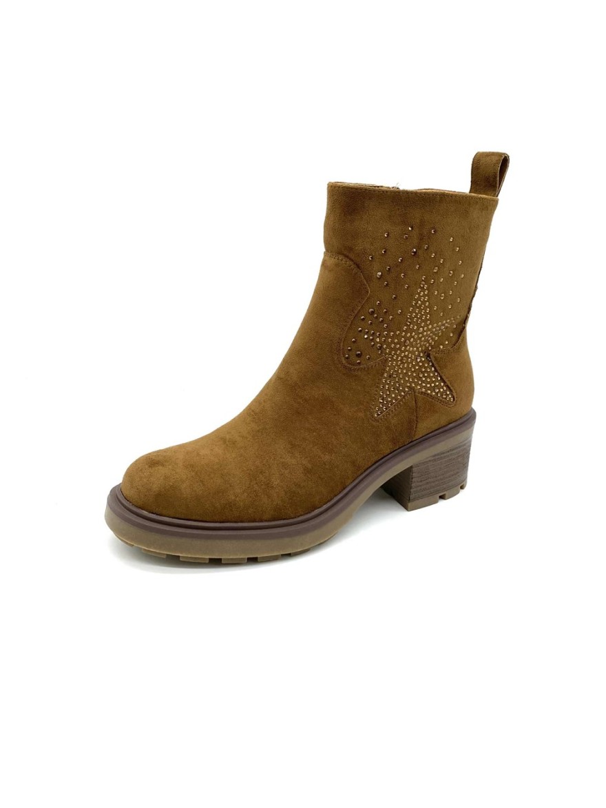 Bottine à talon marron étoile strass | Marina & Paloma