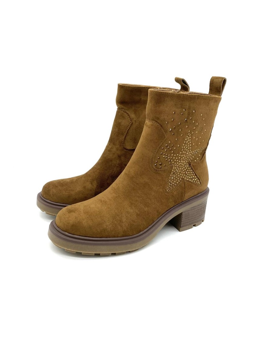Bottine à talon marron étoile strass | Marina & Paloma