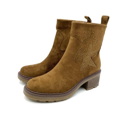 Bottine à talon marron étoile strass | Marina & Paloma