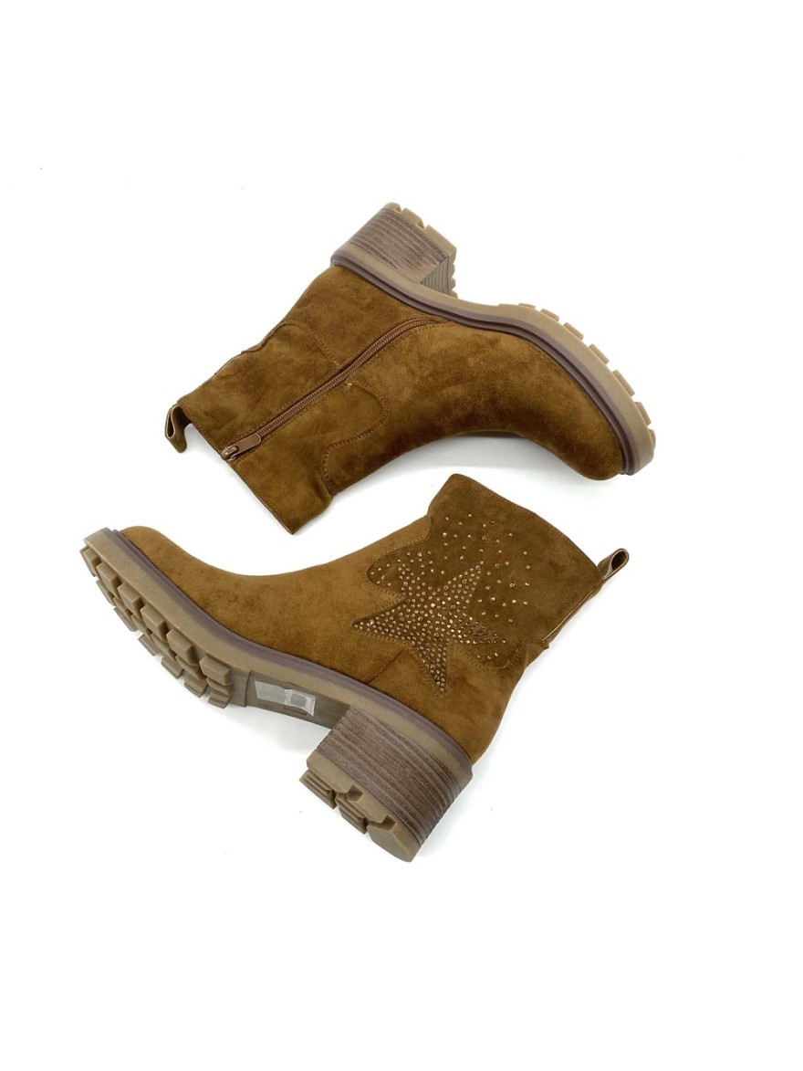 Bottine à talon marron étoile strass | Marina & Paloma