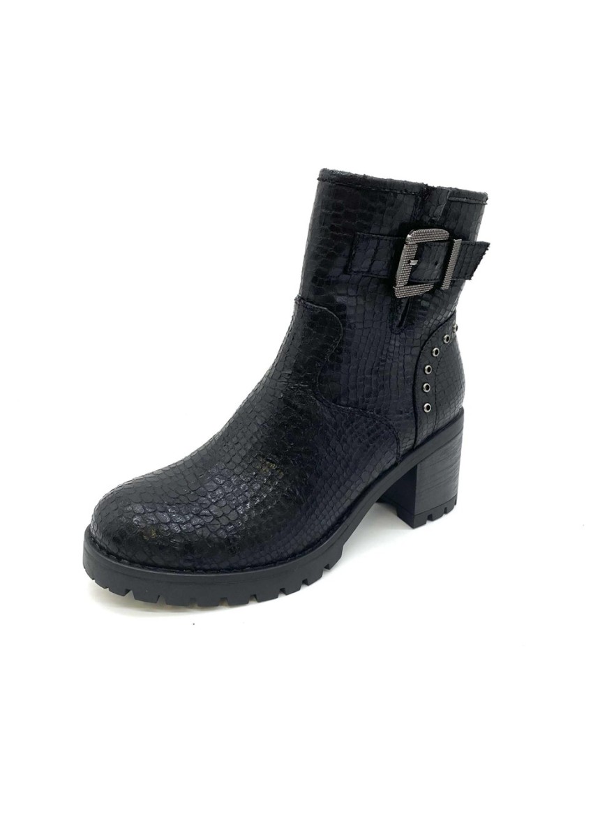 Bottine plateforme Covana noire effet serpent talon | Marina & Paloma