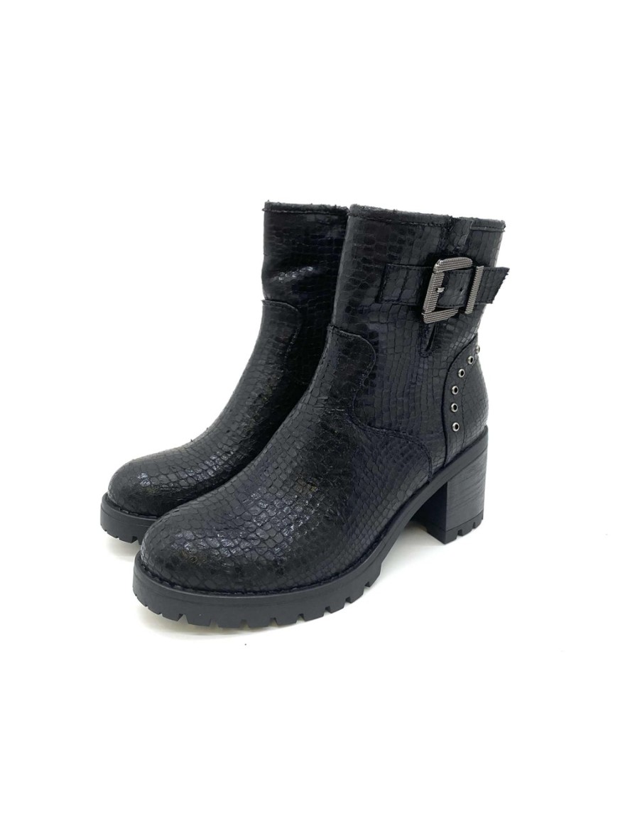 Bottine plateforme Covana noire effet serpent talon | Marina & Paloma