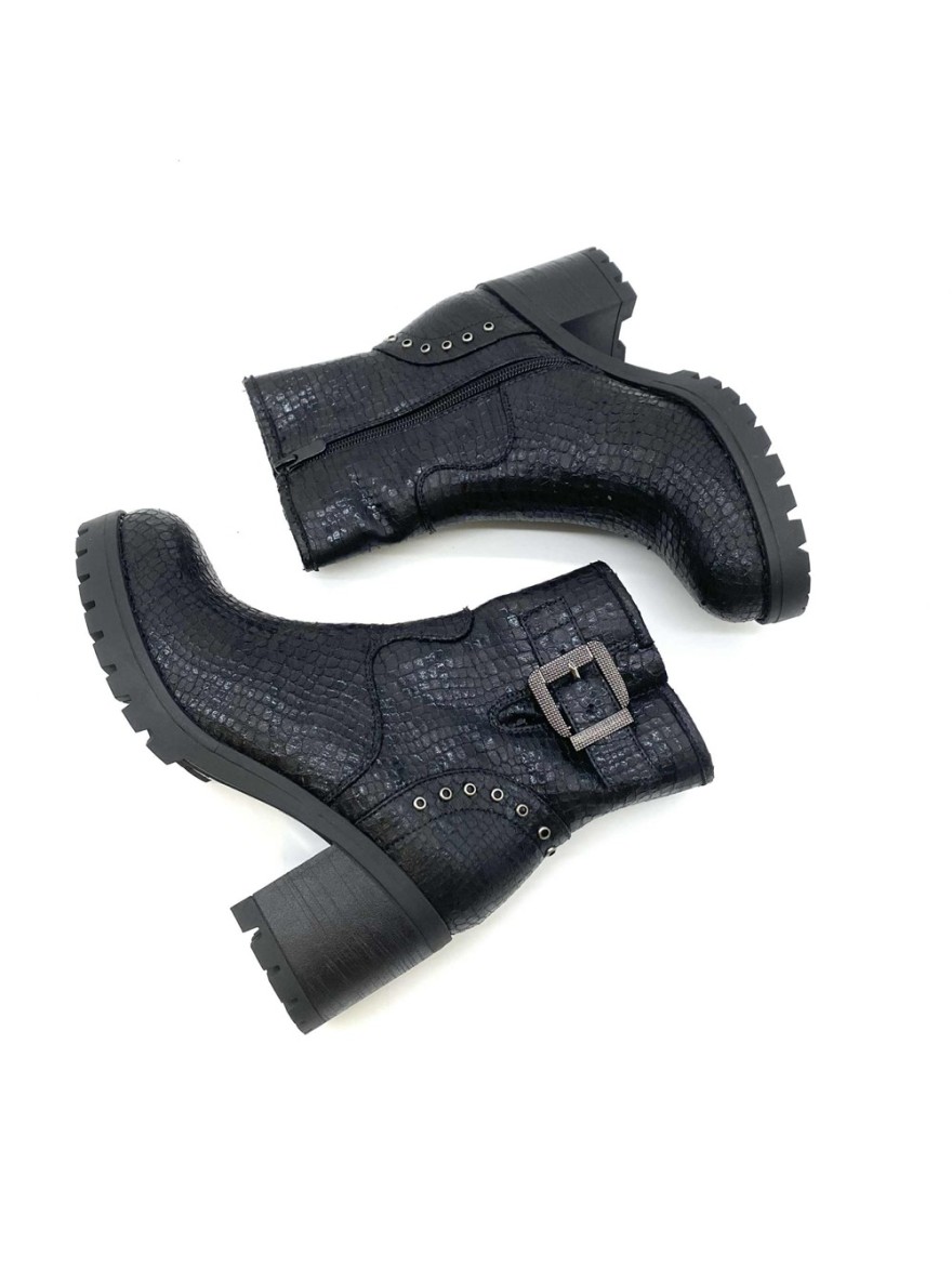 Bottine plateforme Covana noire effet serpent talon  | Marina & Paloma