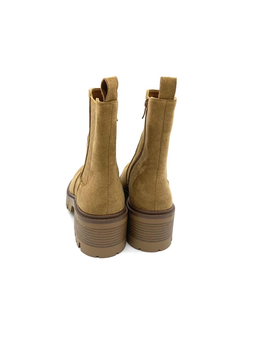 Bottine camel effet velours déco léopard Chelsea | Marina & Paloma
