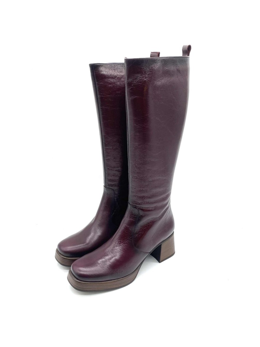 Botte Cristel Dorking D9339 bordeaux cuir plateforme | Marina & Paloma