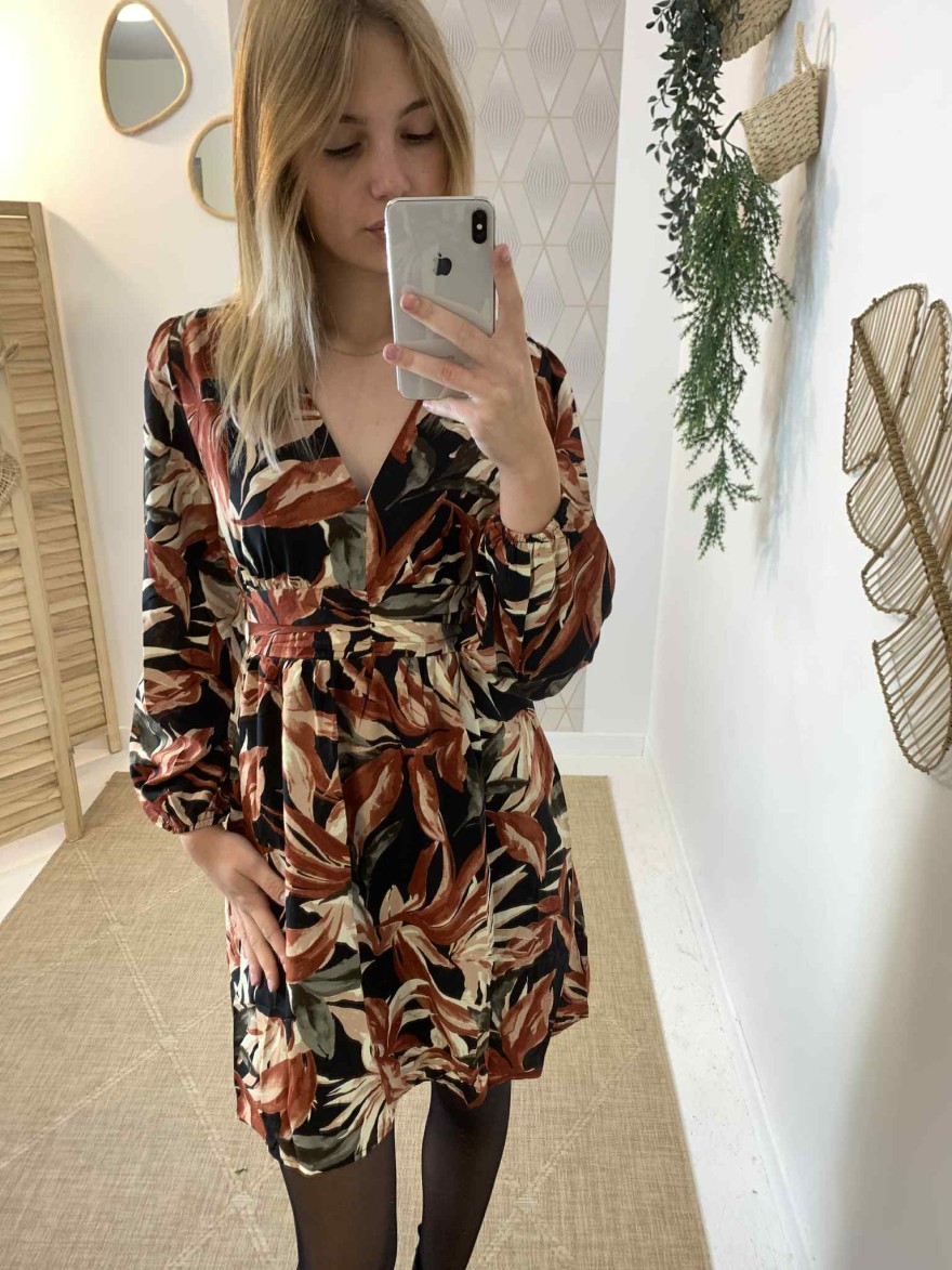 Robe noire à motifs Maelle manches longues | Marina & Paloma