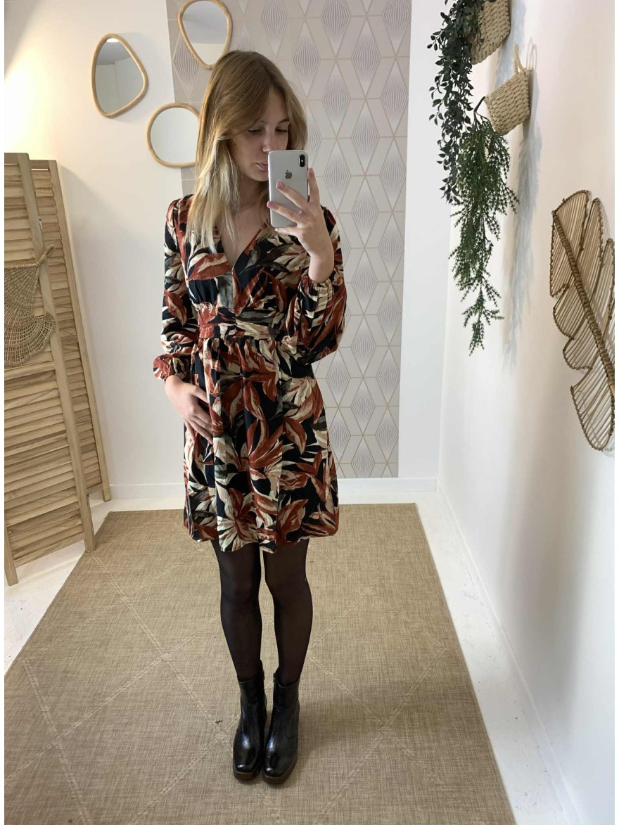 Robe noire à motifs Maelle manches longues | Marina & Paloma