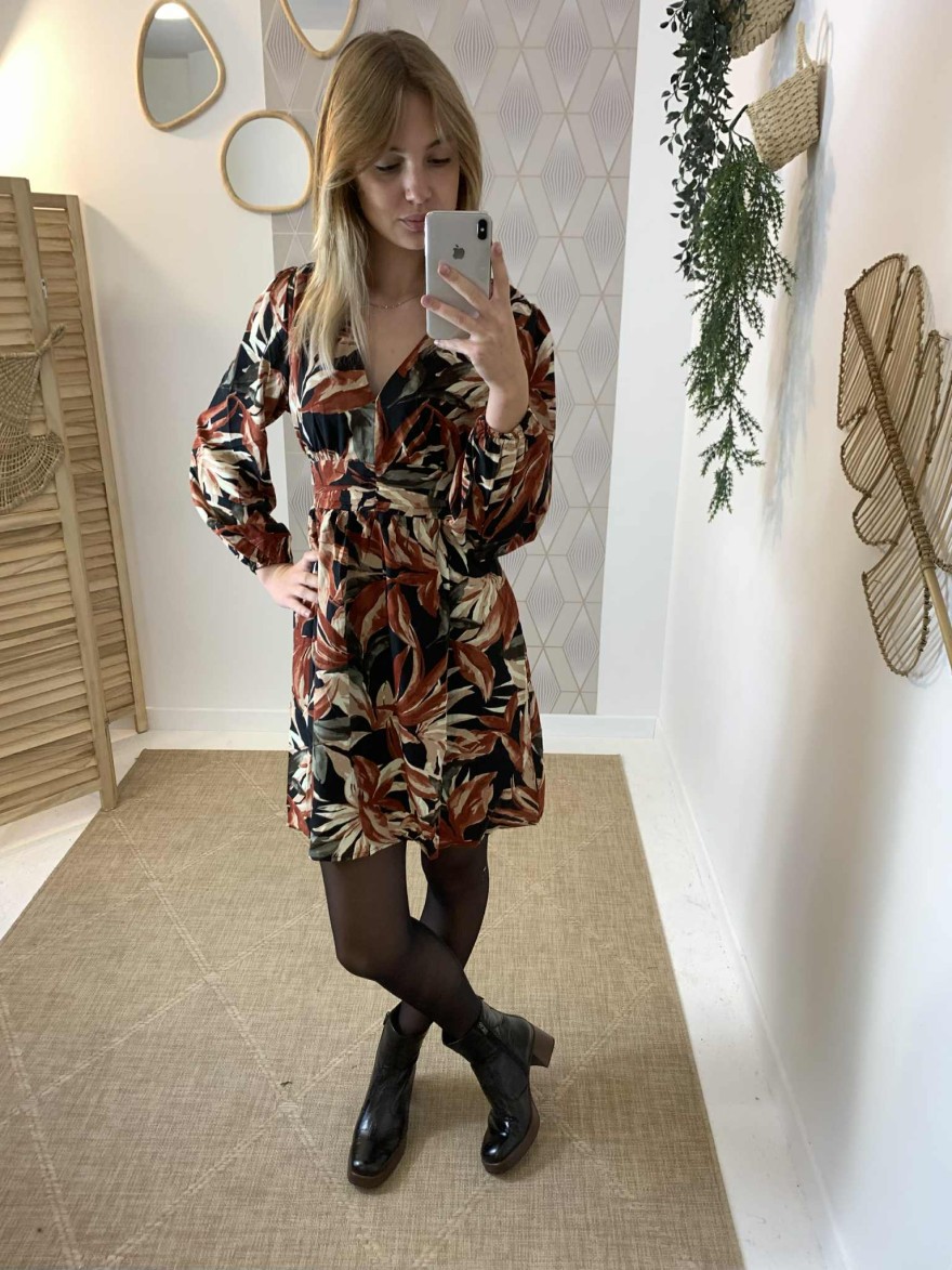 Robe noire à motifs Maelle manches longues | Marina & Paloma